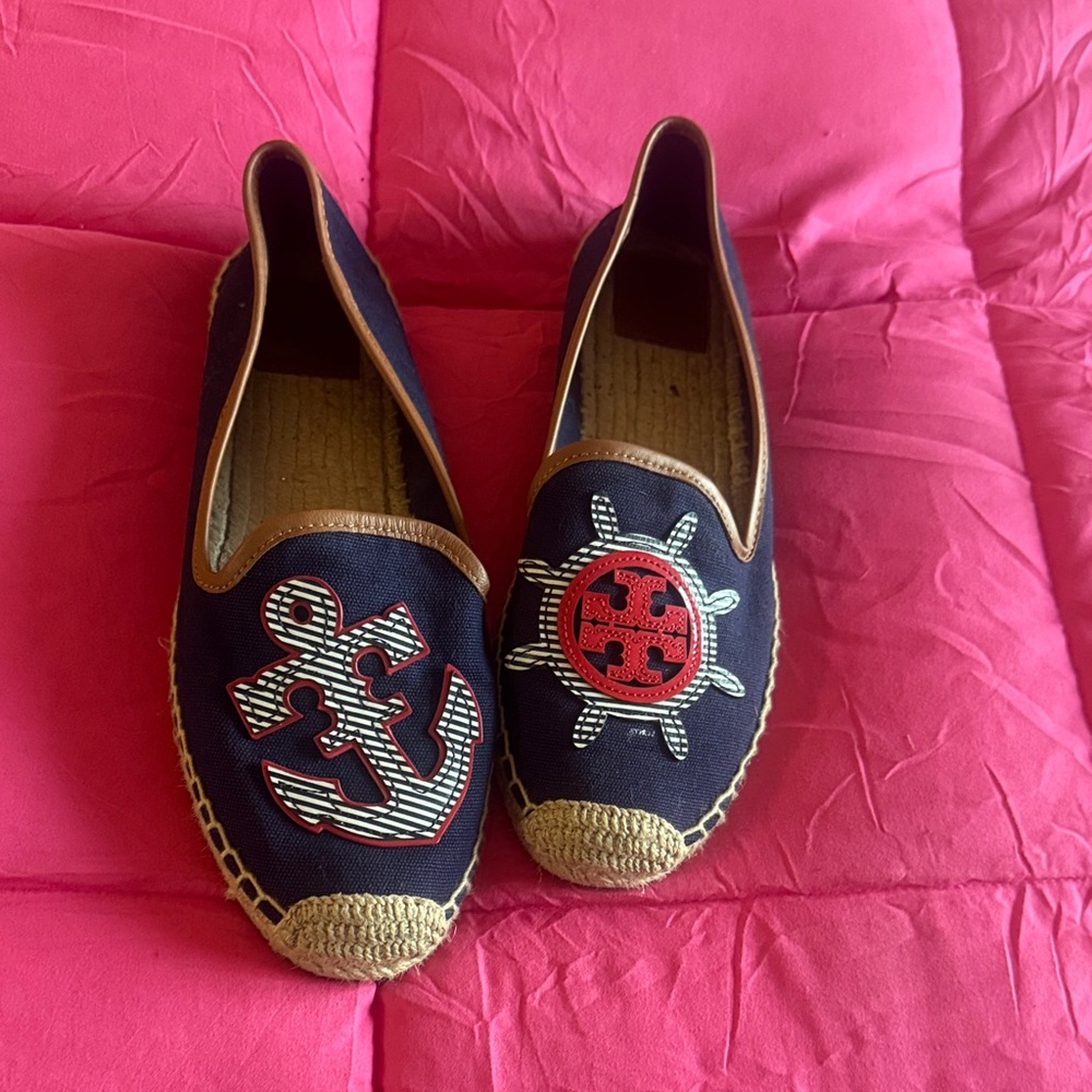 Tory Burch Navy and Red Espadrilles with Nautical Design